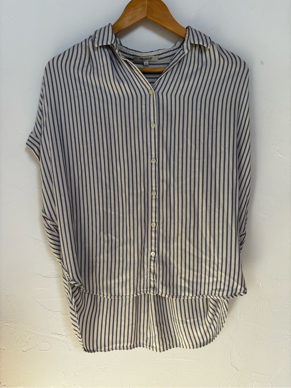 Madewell Button-Up Top — White & Blue Stripe — Size S